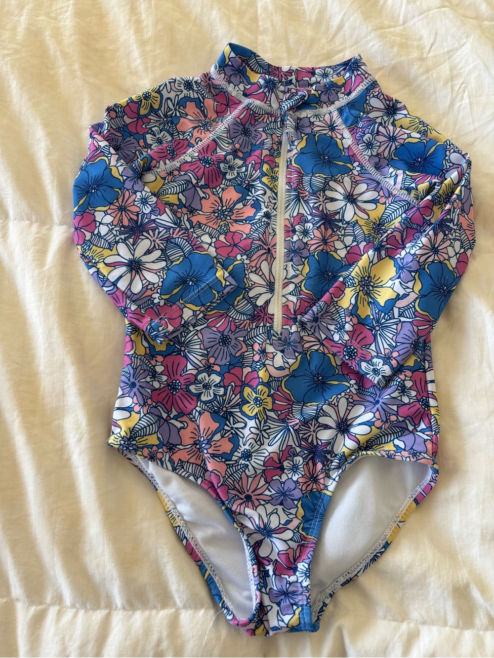 4T Kensie Girl long-sleeve one-piece rash guard swimsuit flower floral print